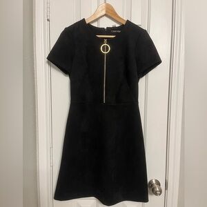 Calvin Klein black faux suede dress with gold zipper - size 4